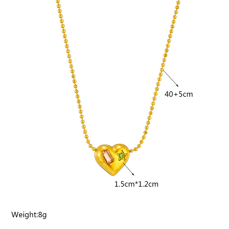 Korean style, minimalist and fashionable, niche, glossy three-dimensional heart-shaped diamond-encrusted irregular beaded necklace, elegant and petite.