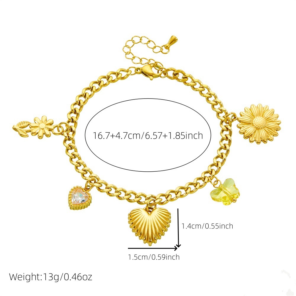 Korean style creative and unique multi-element pendant, gold-plated stainless steel chrysanthemum heart accessory, side chain bracelet