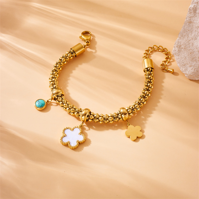 European and American style metal retro stainless steel gold-plated flower moon star turquoise accessories pendant chain bracelet