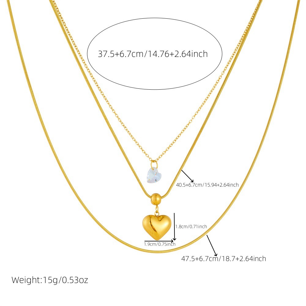 Cross-border fashion minimalist layered chain stainless steel heart pendant gold-plated women's snake bone necklace