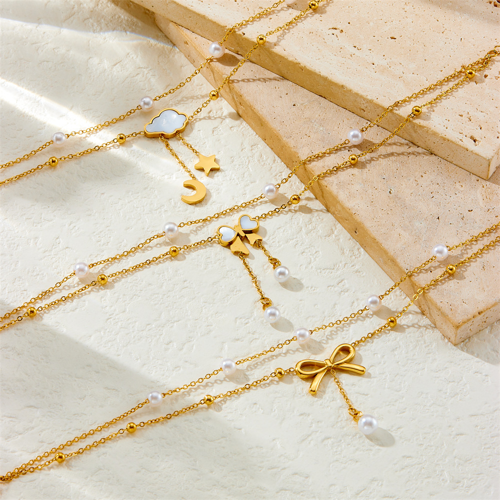 Fashionable new cross-border style stainless steel pearl shell bow cloud star moon tassel chain anklet