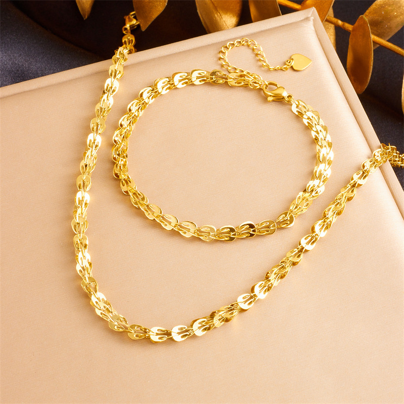 European and American style minimalist design gold-plated stainless steel phoenix tail chain jewelry bracelet necklace set