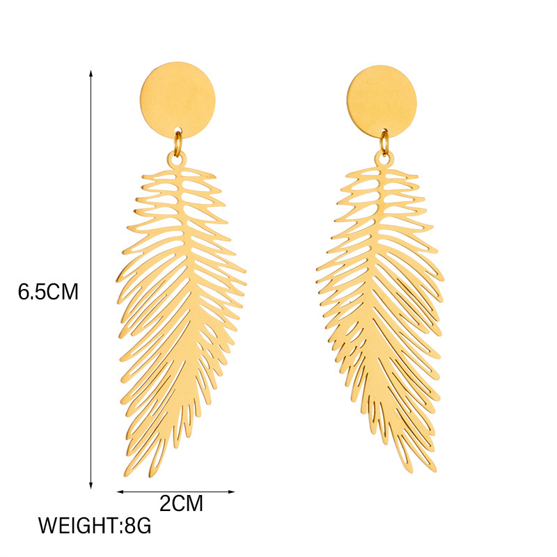 European and American style minimalist retro cool style long metal exaggerated feather pendant earrings creative and unique