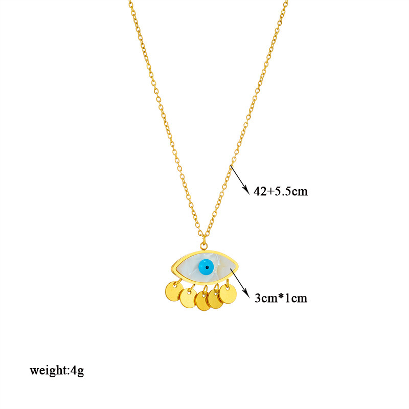 European and American style, unique and fashionable, creative niche design, round tassel oval blue eye pendant stainless steel chain necklace