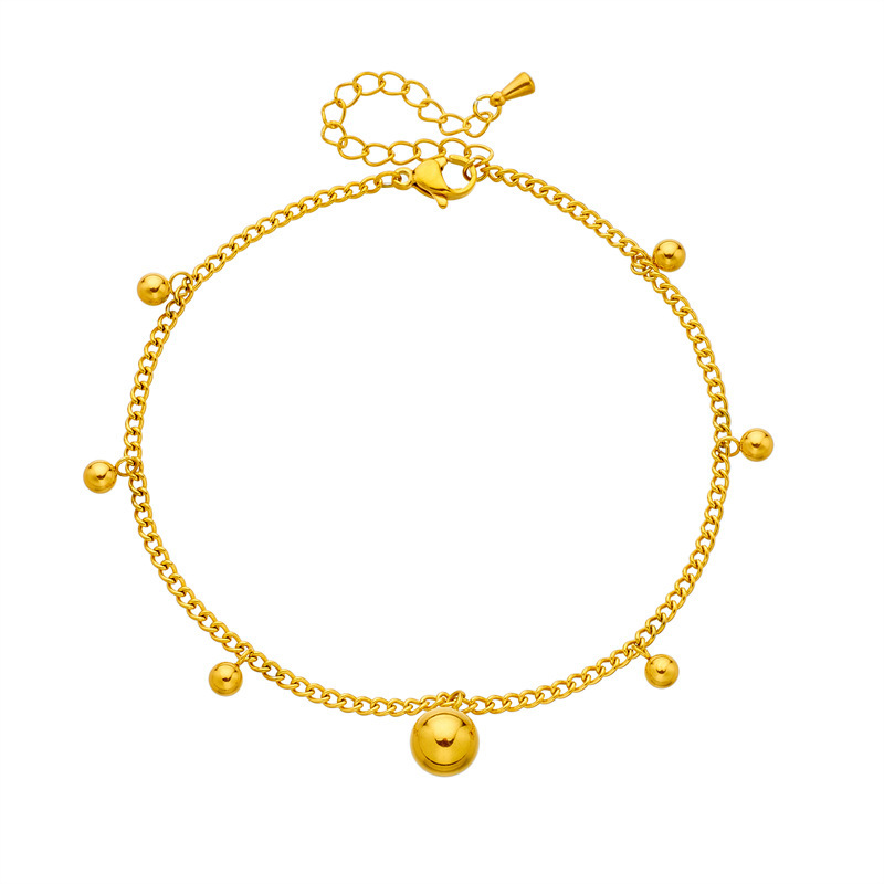 Korean style, fashionable, simple, versatile, gold-plated stainless steel spherical metal accessories chain anklet retro
