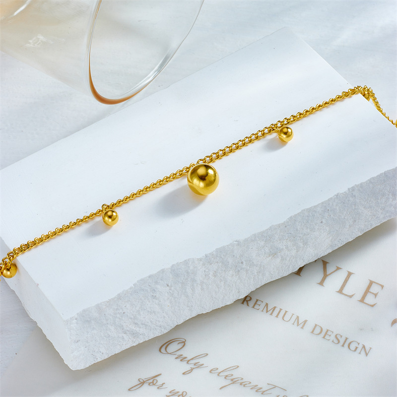 Korean style, fashionable, simple, versatile, gold-plated stainless steel spherical metal accessories chain anklet retro