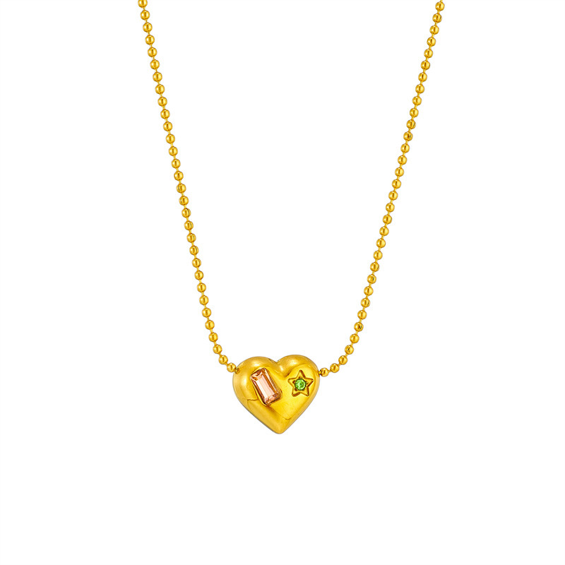 Korean style, minimalist and fashionable, niche, glossy three-dimensional heart-shaped diamond-encrusted irregular beaded necklace, elegant and petite.