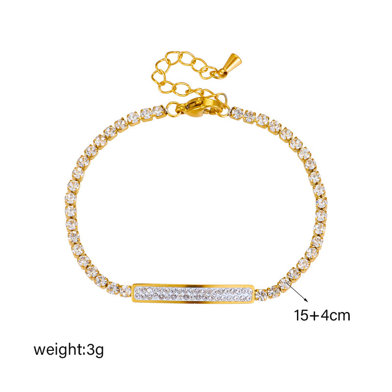 European and American fashion niche design high-end light luxury long strip diamond-encrusted rhinestone chain titanium steel elegant simple metal bracelet