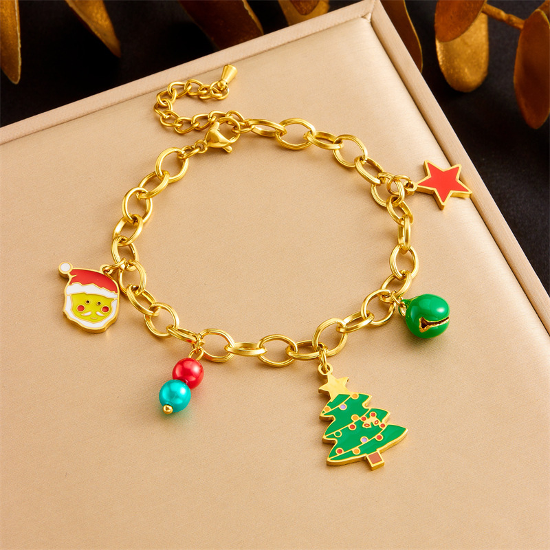 Fashionable cross-border cartoon Christmas style dripping Christmas tree stocking bell accessories stainless steel bracelet earrings necklace