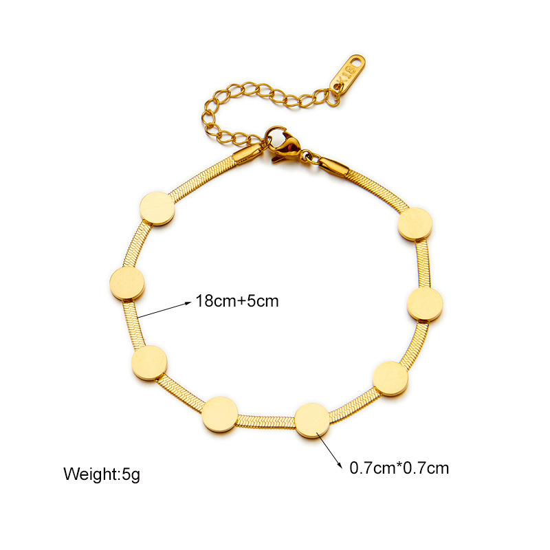 Stylish, versatile, simple, and unique gold-plated stainless steel blade chain round accessory jewelry necklace and bracelet set
