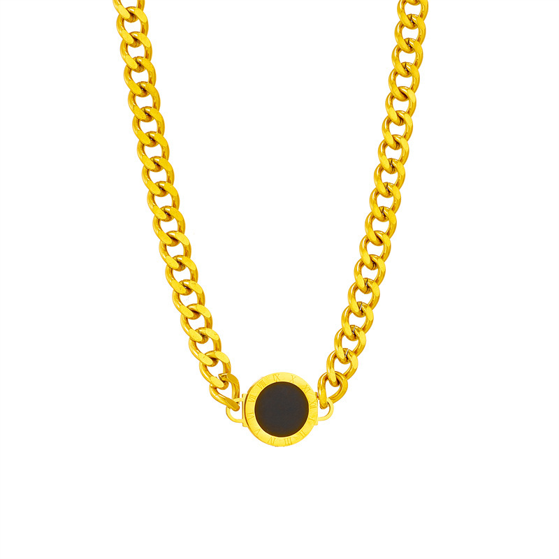 European and American fashion niche minimalist punk hip-hop metal heavy-duty round pendant connecting chain titanium steel necklace