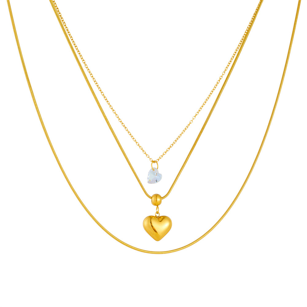 Cross-border fashion minimalist layered chain stainless steel heart pendant gold-plated women's snake bone necklace