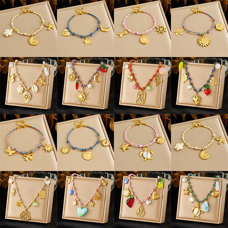 New hot-selling handmade woven colorful rope bohemian multi-element gold-plated marine life pendant necklace and bracelet