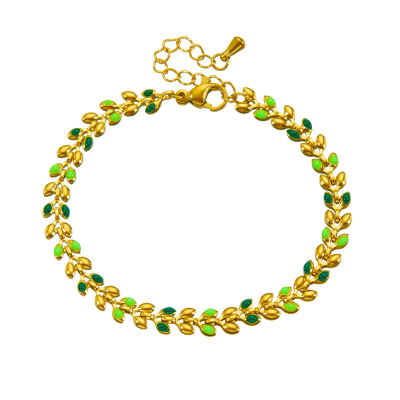 Cross-border fashion, simple and versatile design, gold-plated stainless steel dripping leaf chain jewelry bracelet