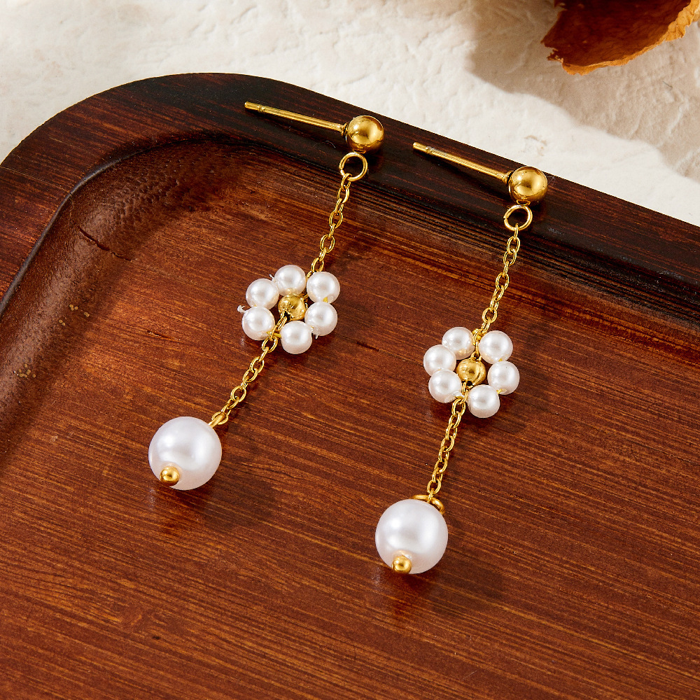 Fashionable and minimalist new Chinese retro style pearl flower accessories chain tassel long earrings necklace bracelet