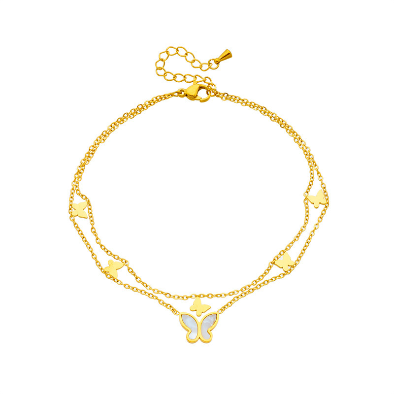 European and American style minimalist glossy butterfly pendant titanium steel multi-layer chain beach style trendy versatile anklet