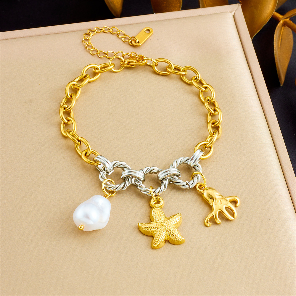 Cross-border versatile retro fashion cherry blossom oil drop pendant marine life accessory light luxury high-end stainless steel bracelet