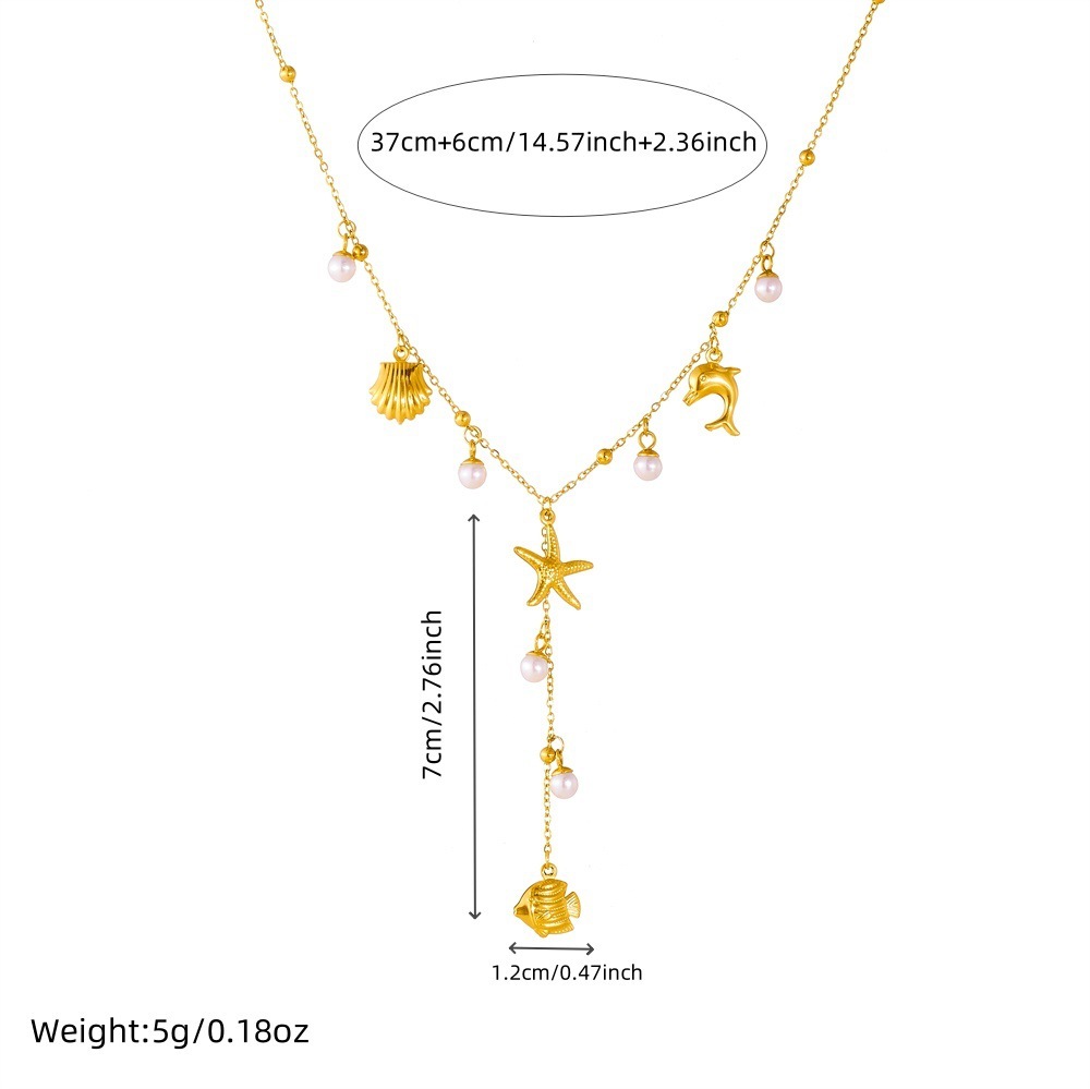 Korean-style, fashionable, minimalist design, beach vacation style, multi-element accessory, Y-shaped chain, stainless steel butterfly and starfish necklace.