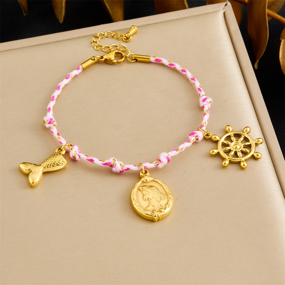 New hot-selling handmade woven colorful rope bohemian multi-element gold-plated marine life pendant necklace and bracelet