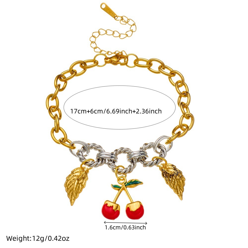 Cross-border versatile retro fashion cherry blossom oil drop pendant marine life accessory light luxury high-end stainless steel bracelet