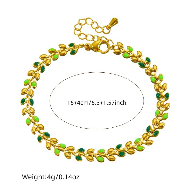 Cross-border fashion, simple and versatile design, gold-plated stainless steel dripping leaf chain jewelry bracelet