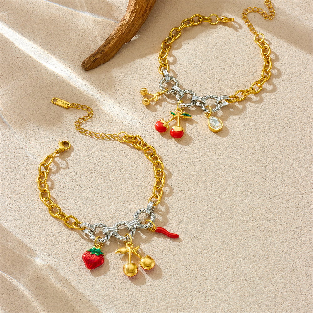 Cross-border versatile retro fashion cherry blossom oil drop pendant marine life accessory light luxury high-end stainless steel bracelet