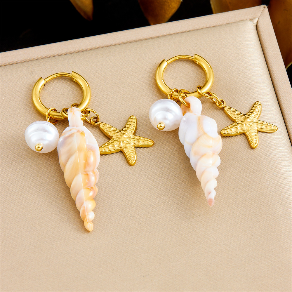 Cross-border fashion, unique and trendy multi-element conch shell stainless steel dripping fruit butterfly pendant earrings