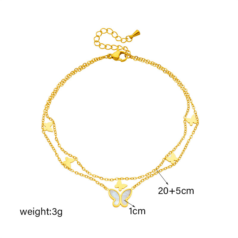 European and American style minimalist glossy butterfly pendant titanium steel multi-layer chain beach style trendy versatile anklet