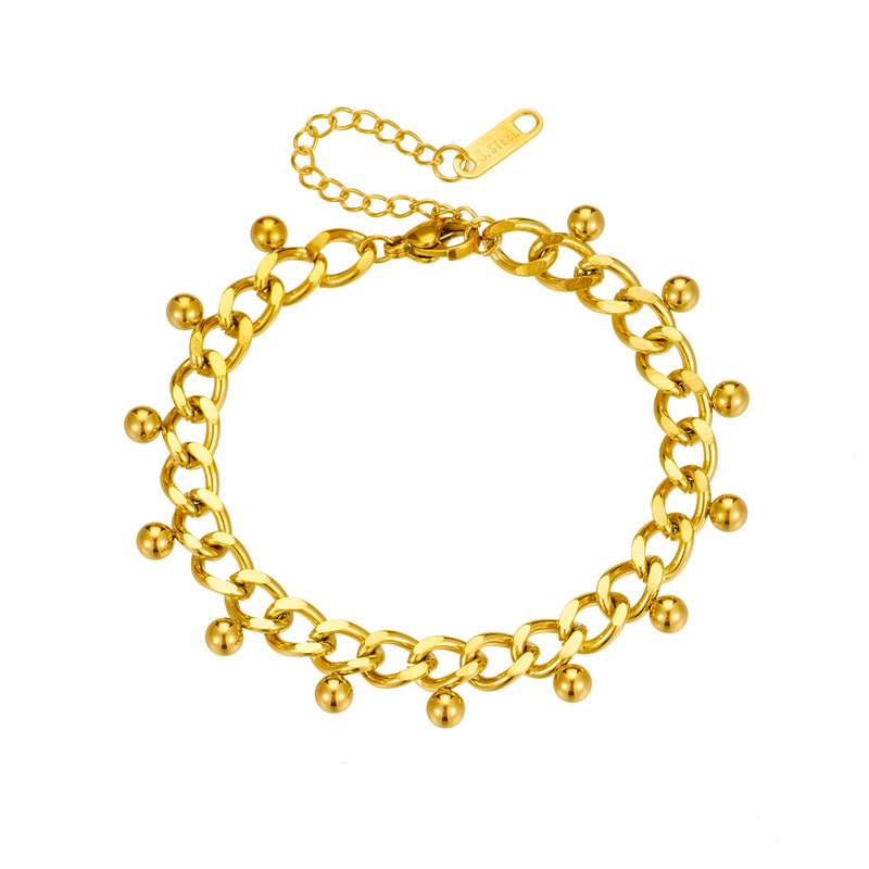 European and American style niche retro minimalist versatile chain titanium steel ball tassel pendant bracelet