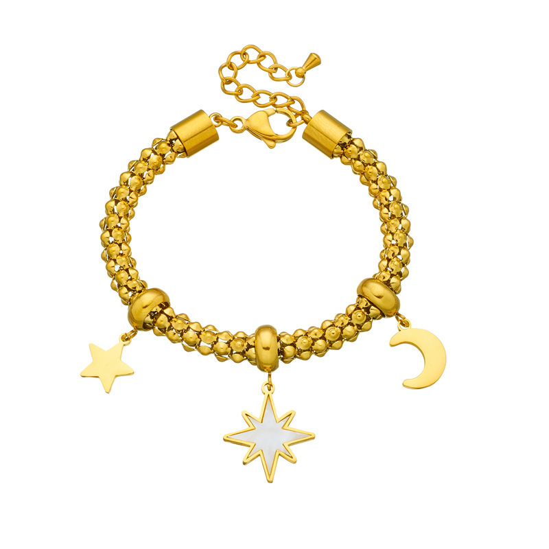 European and American style metal retro stainless steel gold-plated flower moon star turquoise accessories pendant chain bracelet