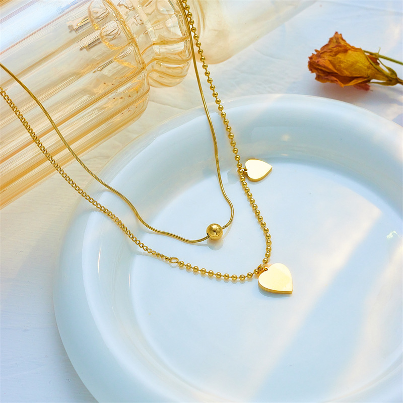 French retro high-end minimalist seashell heart pendant titanium steel multi-layer chain fashion exquisite jewelry necklace