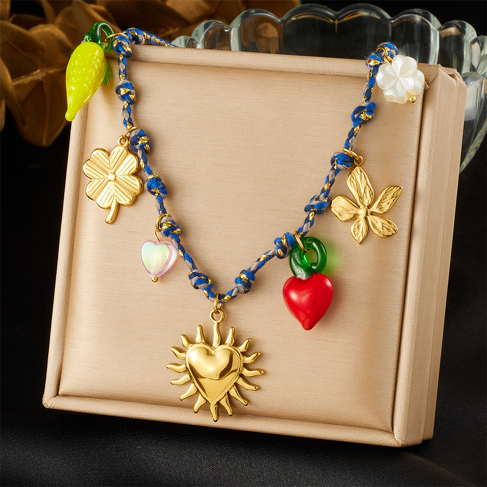 New hot-selling handmade woven colorful rope bohemian multi-element gold-plated marine life pendant necklace and bracelet