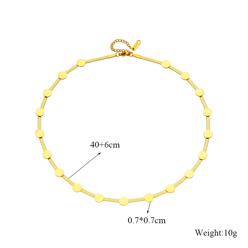 Stylish, versatile, simple, and unique gold-plated stainless steel blade chain round accessory jewelry necklace and bracelet set