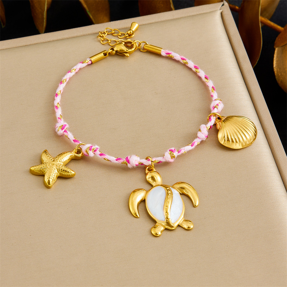 New hot-selling handmade woven colorful rope bohemian multi-element gold-plated marine life pendant necklace and bracelet