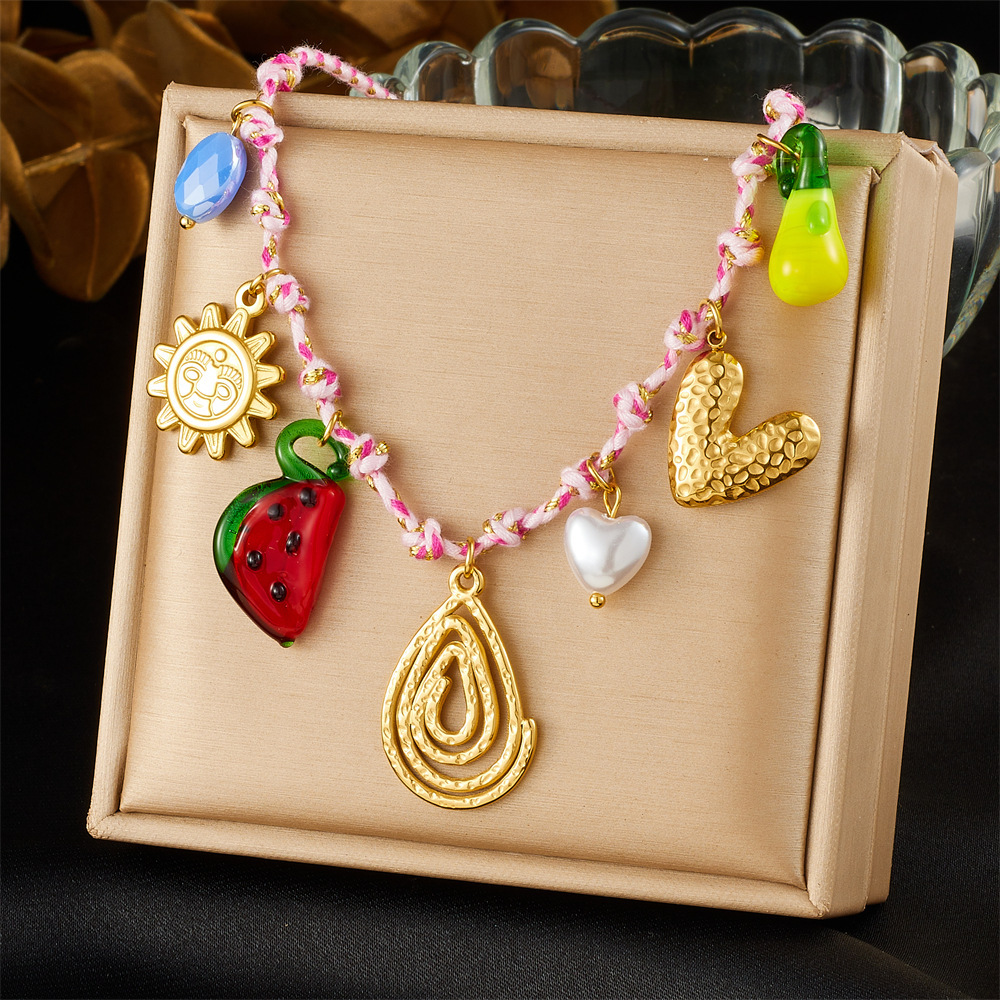 New hot-selling handmade woven colorful rope bohemian multi-element gold-plated marine life pendant necklace and bracelet