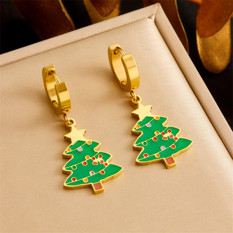Fashionable cross-border cartoon Christmas style dripping Christmas tree stocking bell accessories stainless steel bracelet earrings necklace
