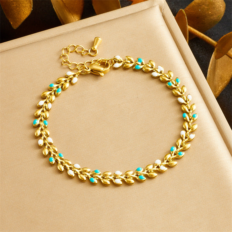 Cross-border fashion, simple and versatile design, gold-plated stainless steel dripping leaf chain jewelry bracelet