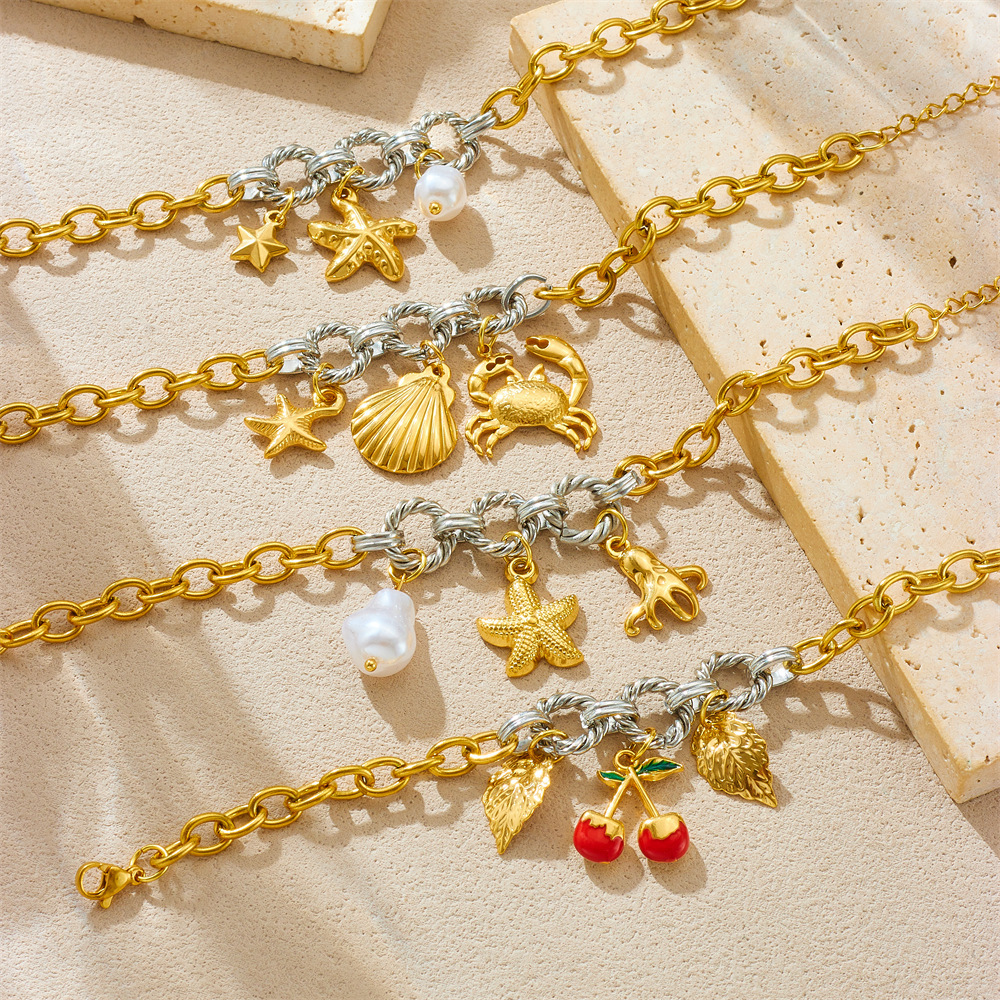 Cross-border versatile retro fashion cherry blossom oil drop pendant marine life accessory light luxury high-end stainless steel bracelet