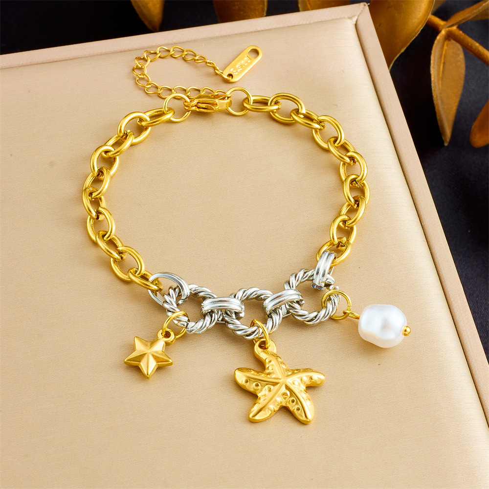 Cross-border versatile retro fashion cherry blossom oil drop pendant marine life accessory light luxury high-end stainless steel bracelet