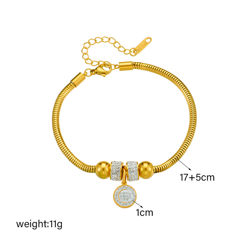 Cross-border fashion, unique retro metal rhinestone-encrusted round spaced bead pendant accessories stainless steel bracelet