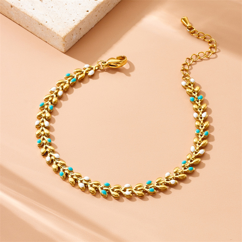 Cross-border fashion, simple and versatile design, gold-plated stainless steel dripping leaf chain jewelry bracelet