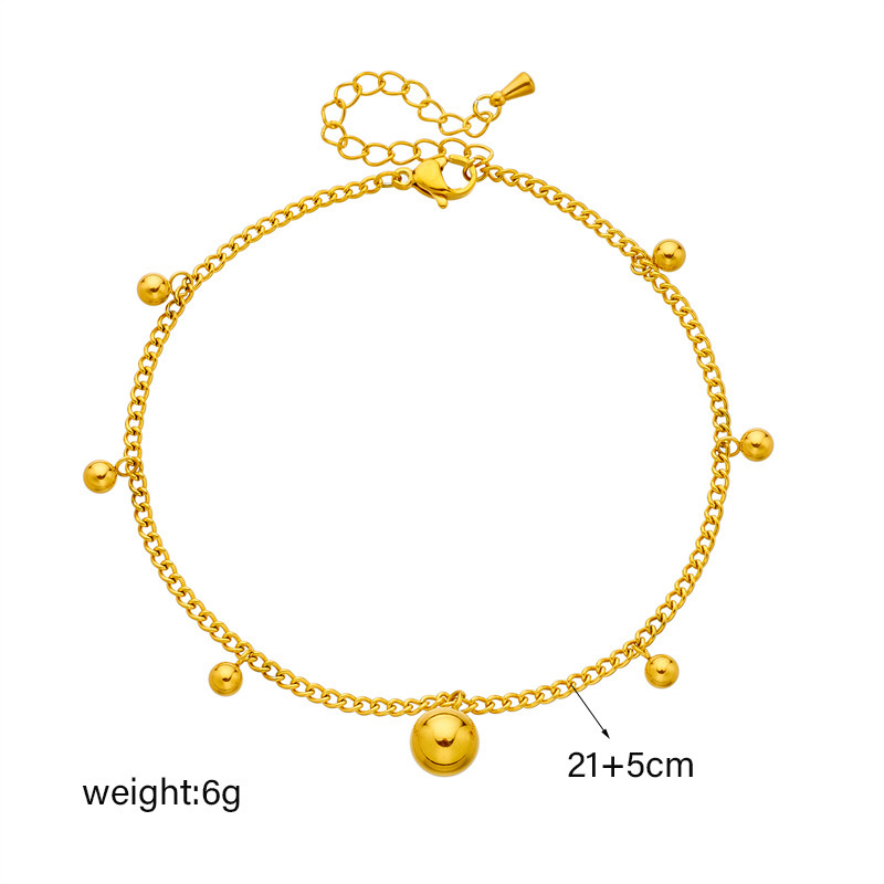 Korean style, fashionable, simple, versatile, gold-plated stainless steel spherical metal accessories chain anklet retro