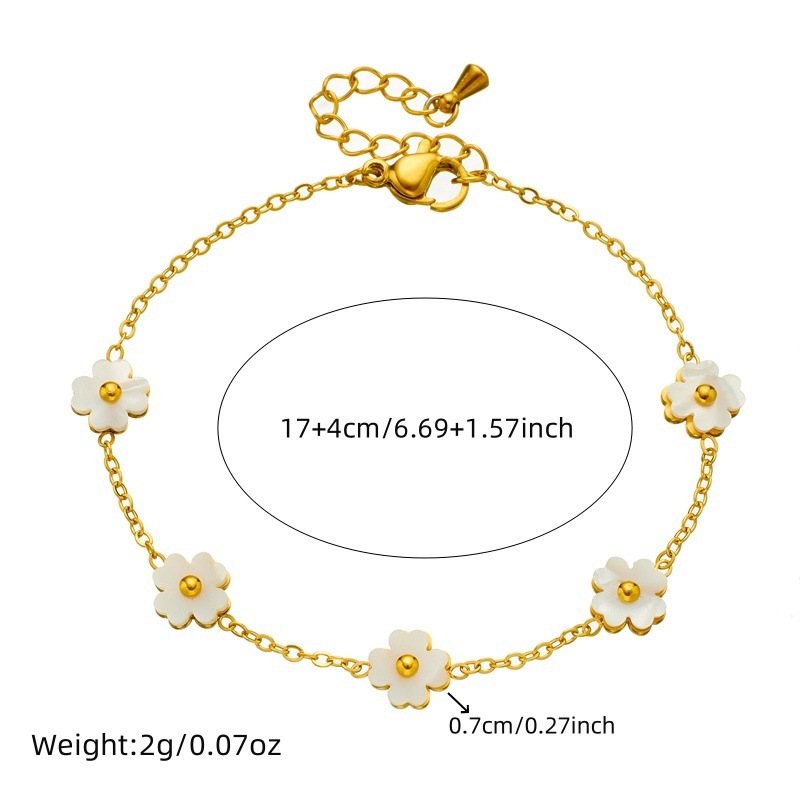 European and American style retro white shell flower accessories chain stainless steel bracelet earring necklace jewelry set