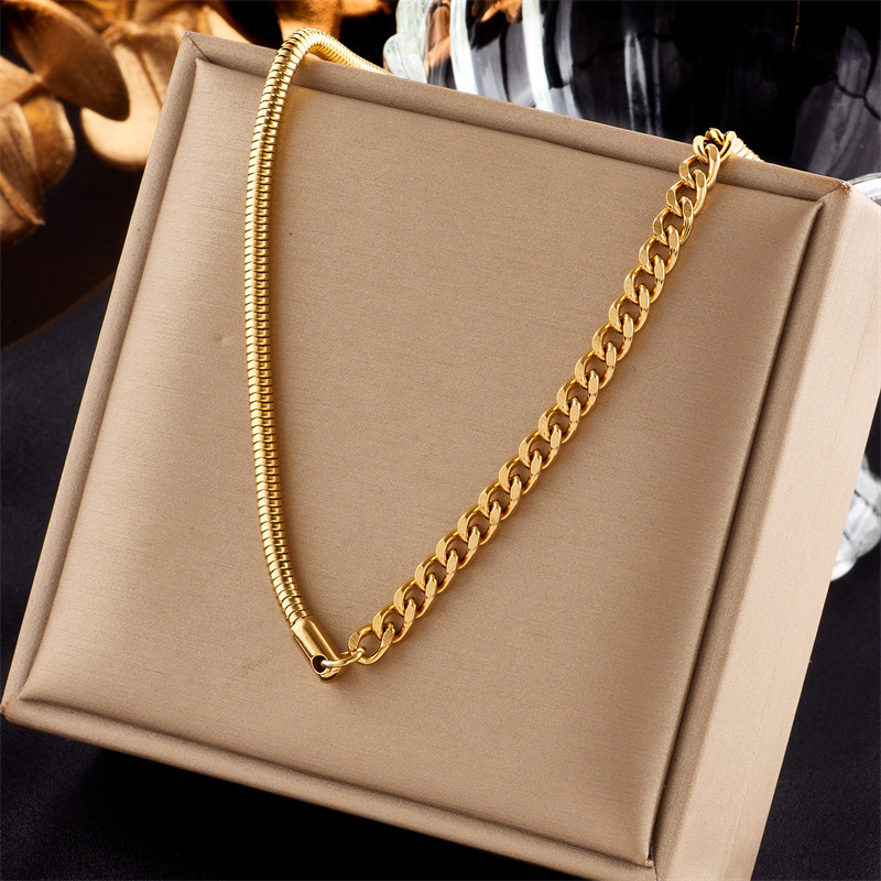European and American fashion niche design minimalist jewelry clavicle chain punk hip hop titanium steel gold-plated chain necklace
