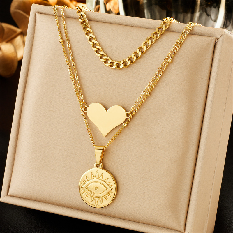 European and American style niche minimalist design heart-shaped eye rhinestone and colorful beaded chain necklace