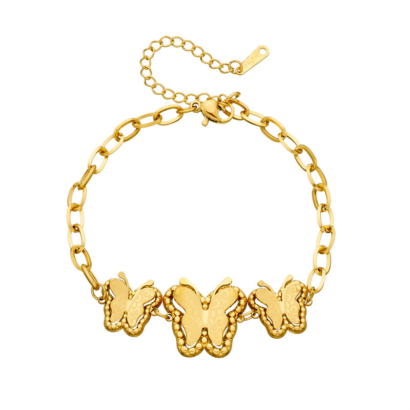 European and American style, simple, retro, versatile gold-plated stainless steel butterfly accessory chain bracelet