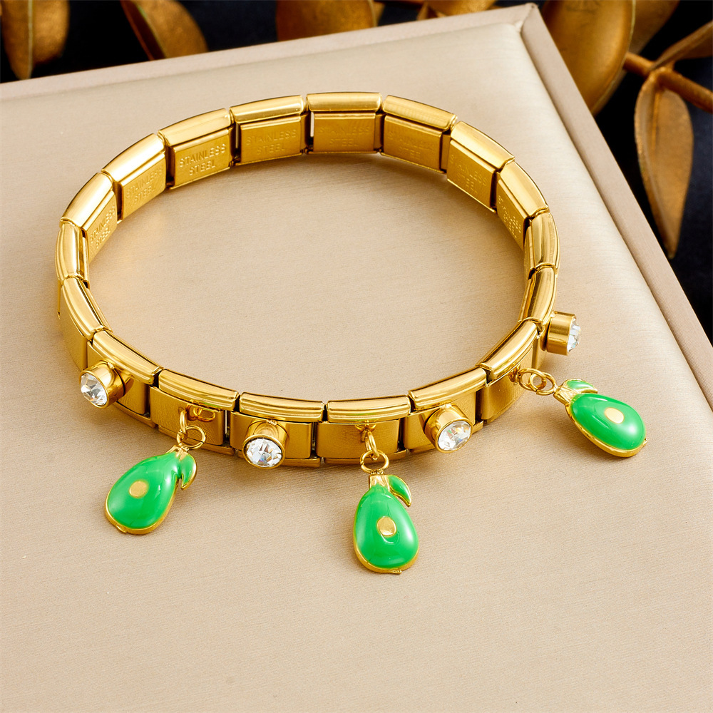 Cross-border fashion fruit series 3D simulated dripping cherry, strawberry, watermelon, rhinestone-encrusted stainless steel gold-plated bracelet