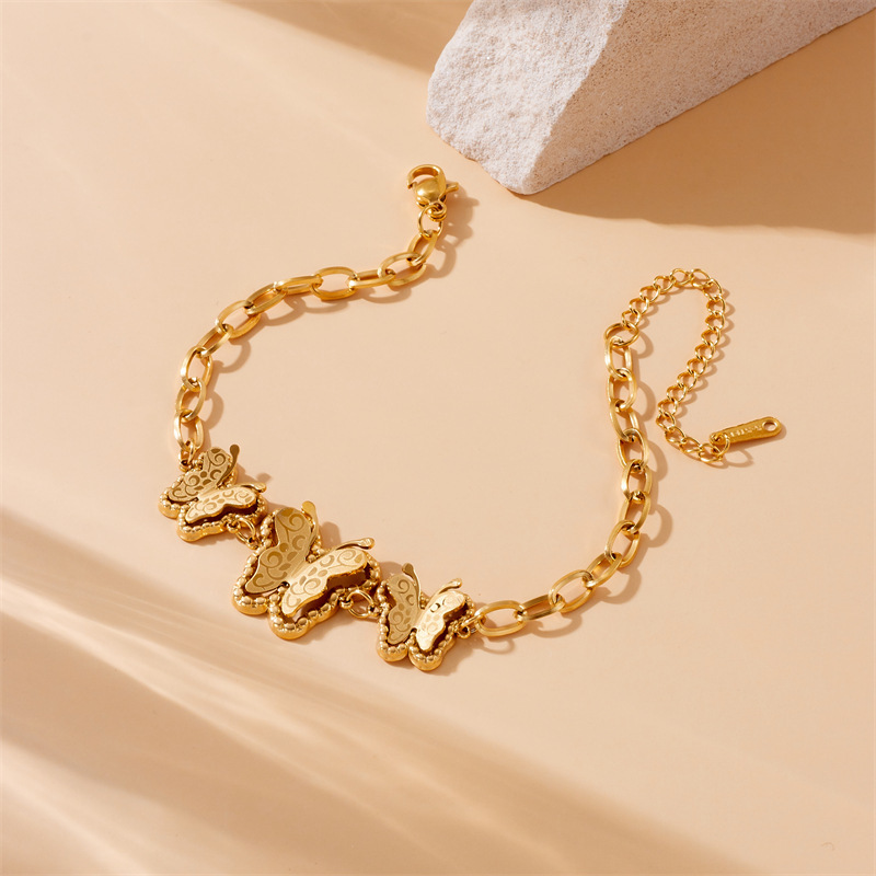 European and American style, simple, retro, versatile gold-plated stainless steel butterfly accessory chain bracelet