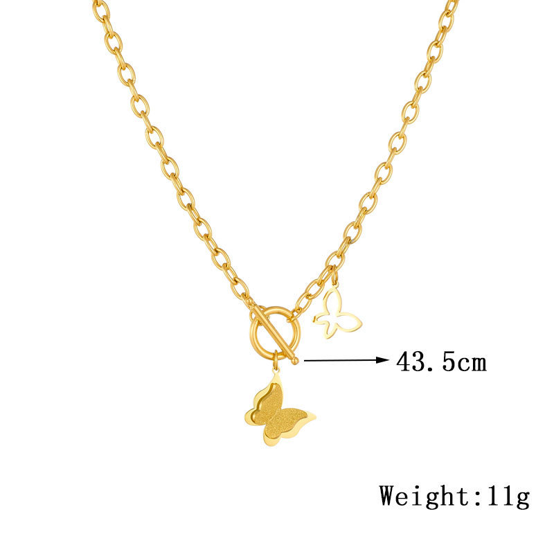 European and American fashion niche design minimalist retro three-dimensional hollow gold-plated butterfly OT buckle chain necklace