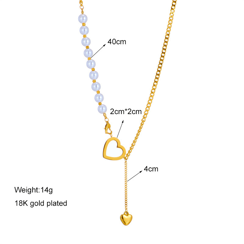 New European and American style niche design creative irregular pearl chain heart accessory metal titanium steel necklace